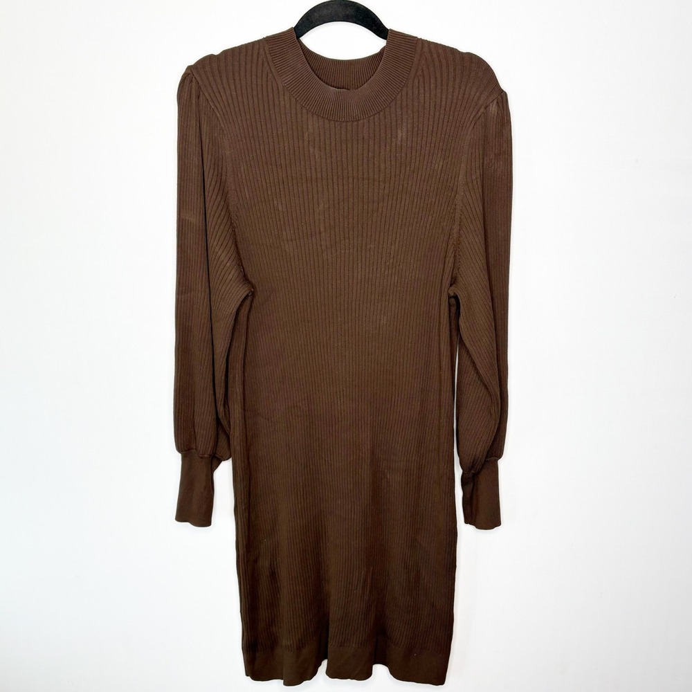 Banana Republic Brown Ribbed Knit Puff Sleeve Midi Sweater Dress Size XL